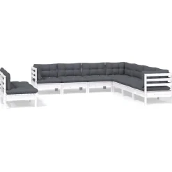 vidaXL 9-delige Loungeset met kussens massief grenenhout wit