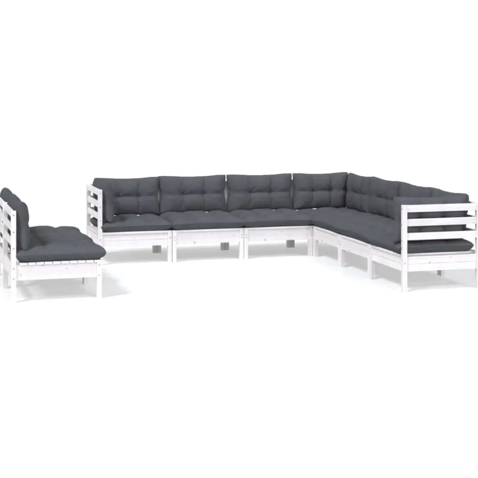 vidaXL 9-delige Loungeset met kussens massief grenenhout wit