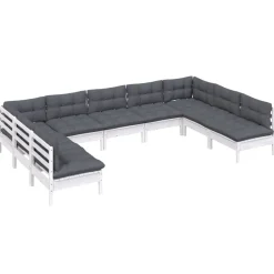 vidaXL 9-delige Loungeset met kussens massief grenenhout wit