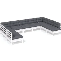 vidaXL 9-delige Loungeset met kussens massief grenenhout wit