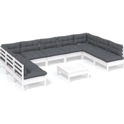 vidaXL 10-delige Loungeset met kussens massief grenenhout wit