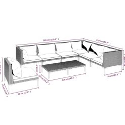 vidaXL 8-delige Loungeset met kussens poly rattan donkergrijs
