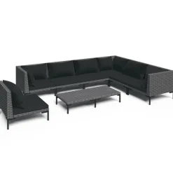 vidaXL 8-delige Loungeset met kussens poly rattan donkergrijs