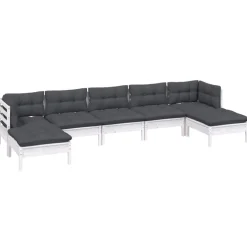 vidaXL 7-delige Loungeset met kussens grenenhout wit