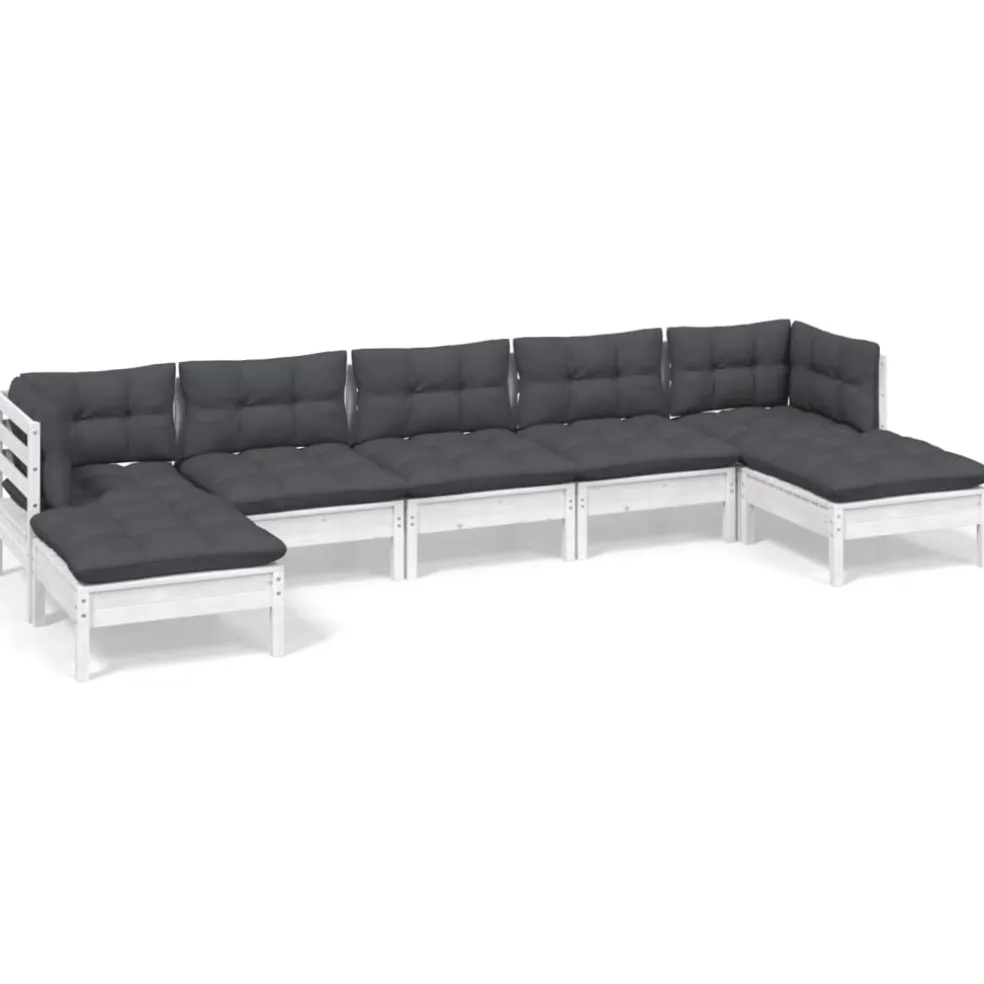 vidaXL 7-delige Loungeset met kussens grenenhout wit