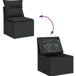 vidaXL 9-delige Loungeset met kussens poly rattan zwart