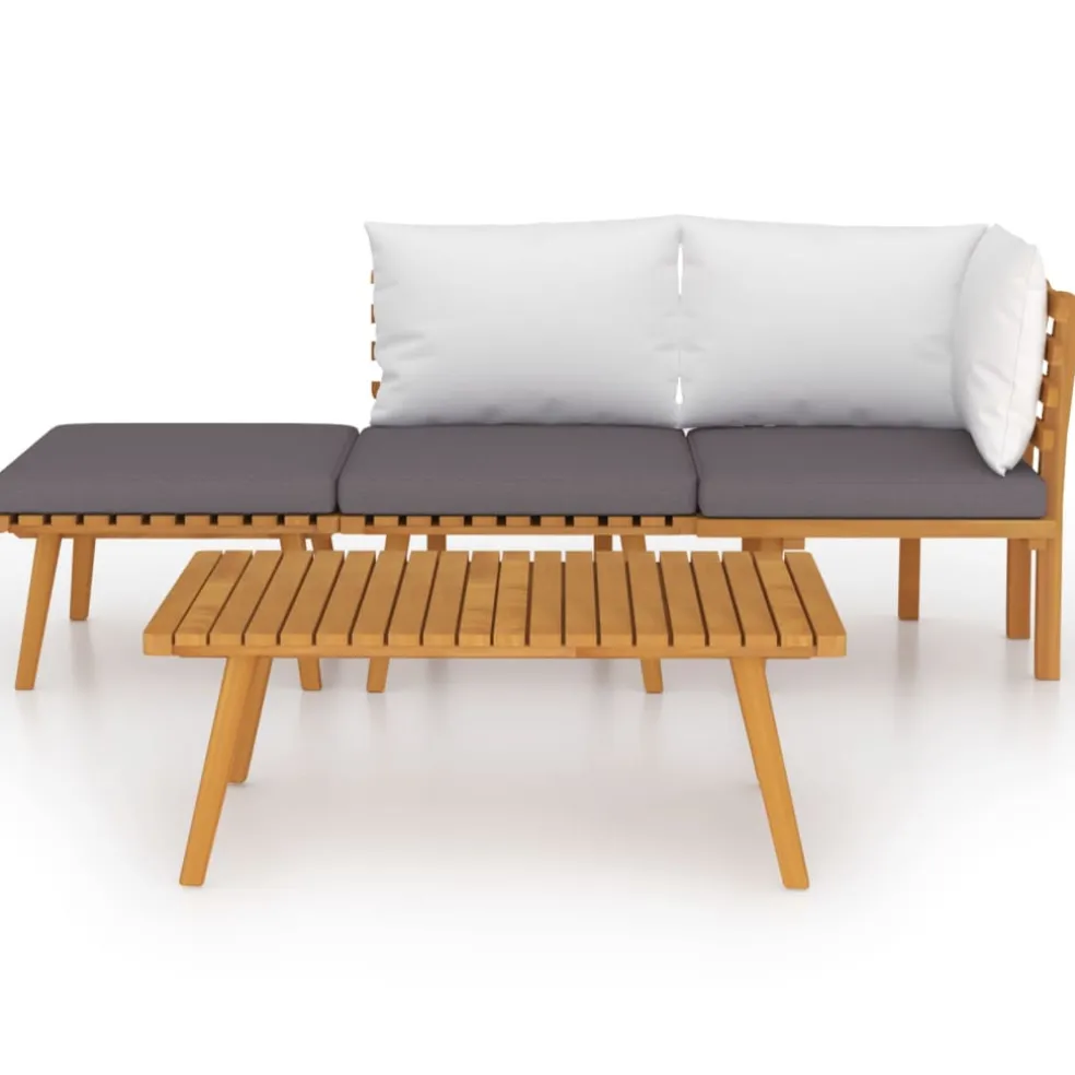 vidaXL 4-delige Loungeset met kussens massief acaciahout