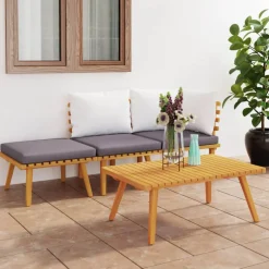 vidaXL 4-delige Loungeset met kussens massief acaciahout