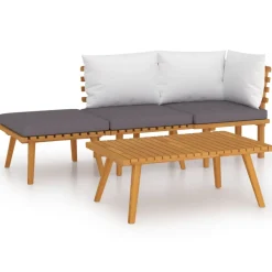 vidaXL 4-delige Loungeset met kussens massief acaciahout