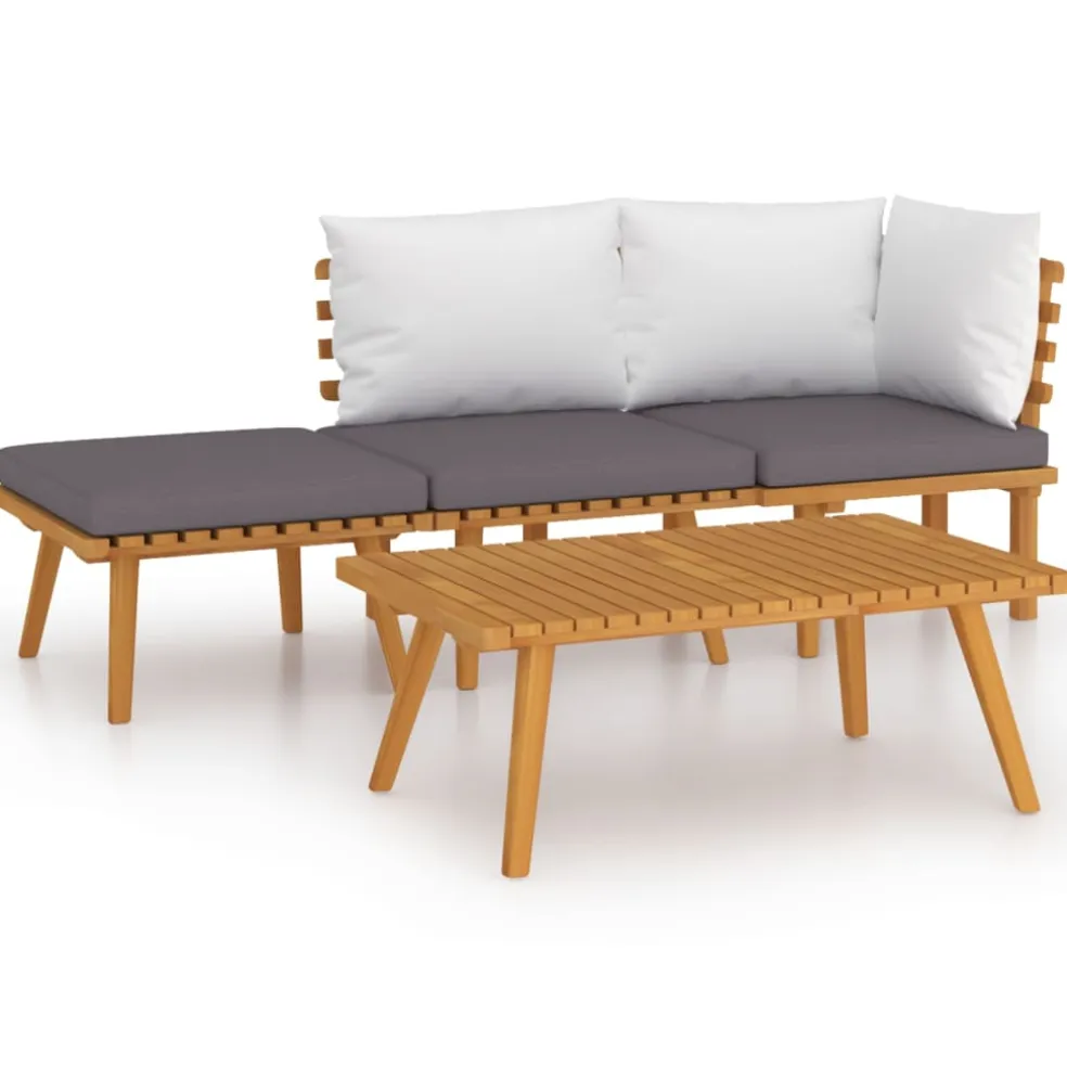 vidaXL 4-delige Loungeset met kussens massief acaciahout