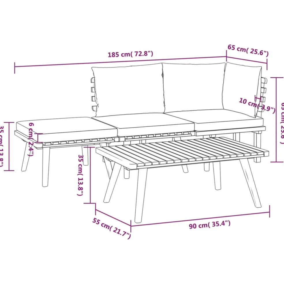 vidaXL 4-delige Loungeset met kussens massief acaciahout