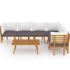 vidaXL 7-delige Loungeset met kussens massief acaciahout