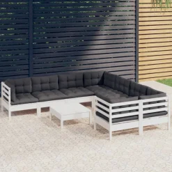 vidaXL 9-delige Loungeset met kussens grenenhout wit