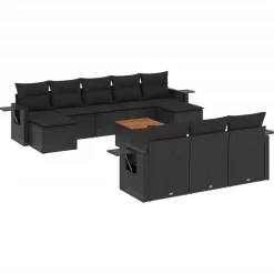 vidaXL 11-delige Loungeset met kussens poly rattan zwart