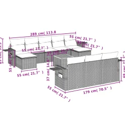 vidaXL 11-delige Loungeset met kussens poly rattan zwart