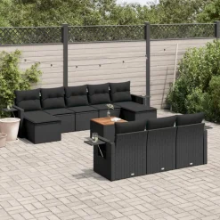 vidaXL 11-delige Loungeset met kussens poly rattan zwart