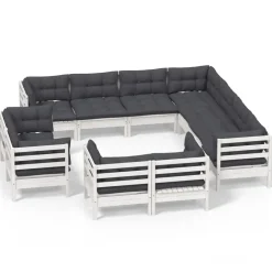 vidaXL 11-delige Loungeset met kussens massief grenenhout wit