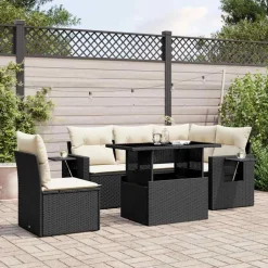 vidaXL 6-delige Loungeset met kussens poly rattan zwart