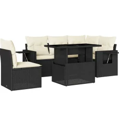 vidaXL 6-delige Loungeset met kussens poly rattan zwart