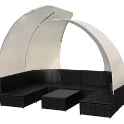 vidaXL 9-delige Loungeset met luifels poly rattan zwart