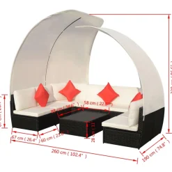 vidaXL 9-delige Loungeset met luifels poly rattan zwart