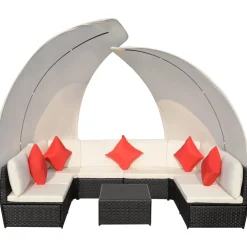 vidaXL 9-delige Loungeset met luifels poly rattan zwart