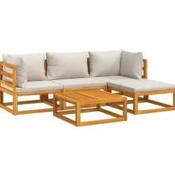 vidaXL 5-delige Loungeset met lichtgrijze kussens massief hout
