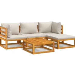 vidaXL 5-delige Loungeset met lichtgrijze kussens massief hout