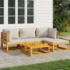 vidaXL 5-delige Loungeset met lichtgrijze kussens massief hout