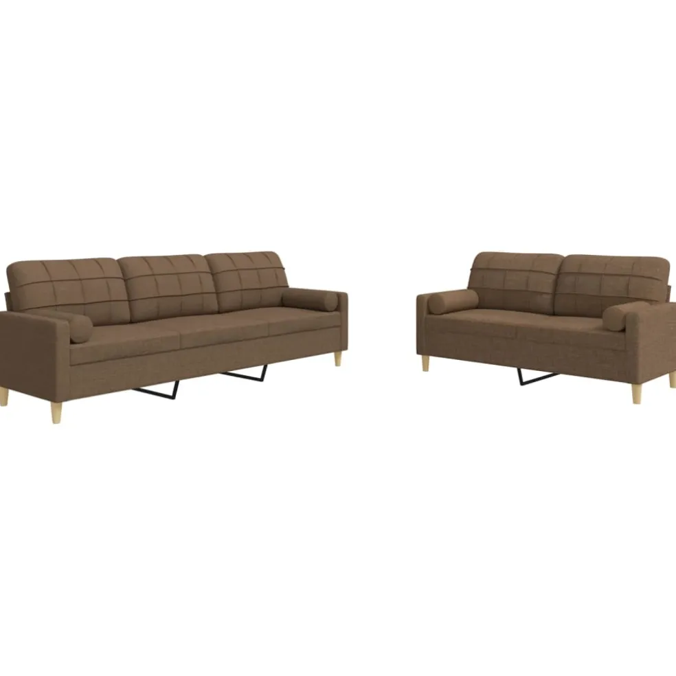 vidaXL 2-delige Loungeset met sierkussens stof bruin