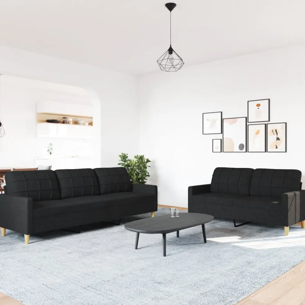 vidaXL 2-delige Loungeset stof zwart