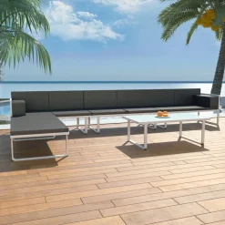 vidaXL 5-delige Loungeset textileen aluminium zwart