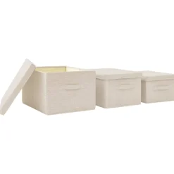 vidaXL 3-delige Opbergboxenset stapelbaar stof crèmekleurig