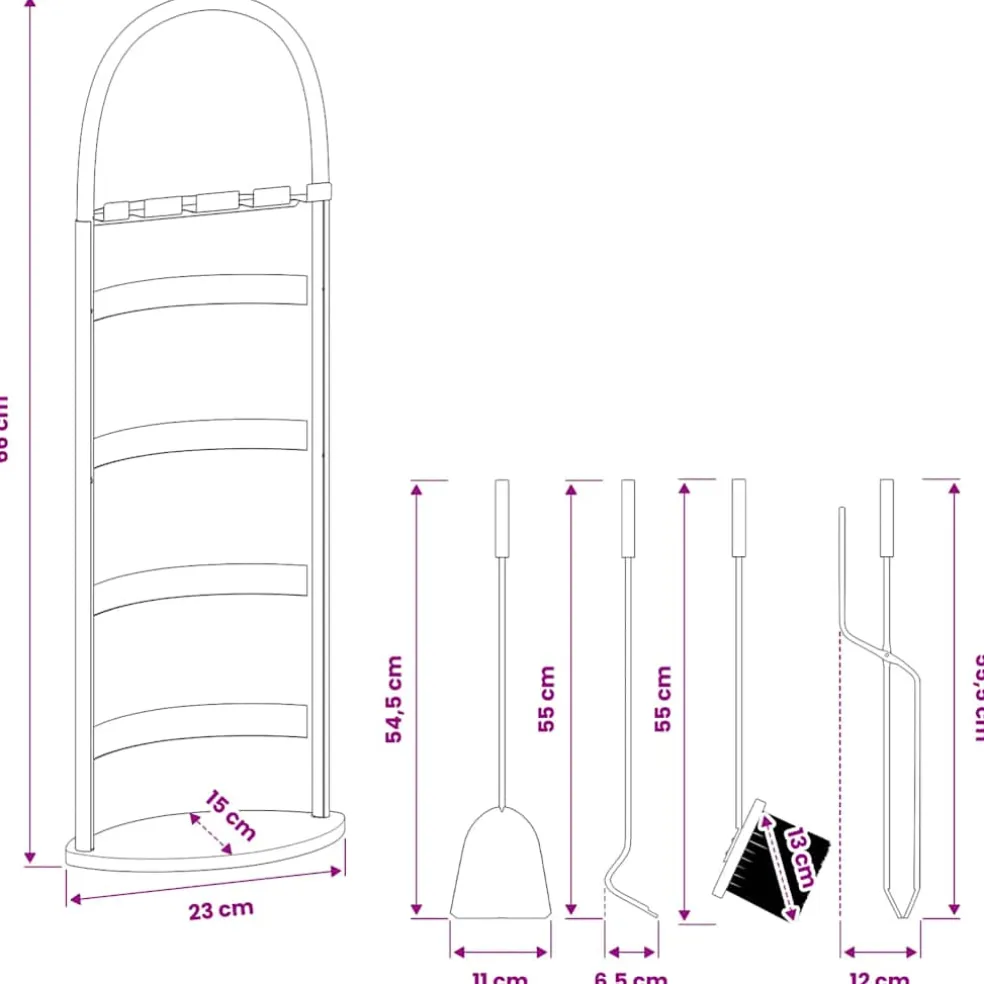 vidaXL 5-delige openhaardgereedschapset 23x15x66 cm staal
