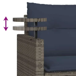 vidaXL 3-delige tuinbankset met kussens, grijs polyrotan