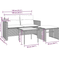 vidaXL 3-delige tuinbankset met kussens, grijs polyrotan