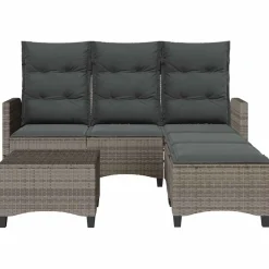 vidaXL 3-delige Tuinbankstel met kussens L-vormig poly rattan grijs