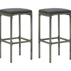 vidaXL 3-delige Tuinbarset met kussens poly rattan grijs