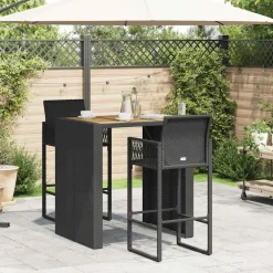 vidaXL 3-delige Tuinbarset zonder kussens poly rattan acacia zwart