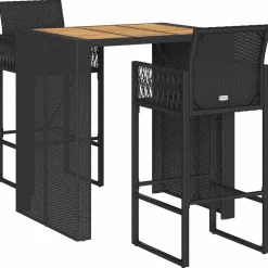 vidaXL 3-delige Tuinbarset zonder kussens poly rattan acacia zwart