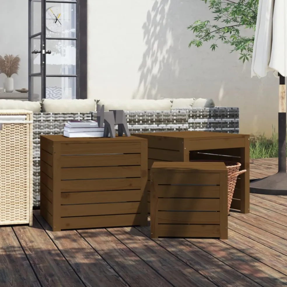vidaXL 3-delige Tuinboxset massief grenenhout honingbruin