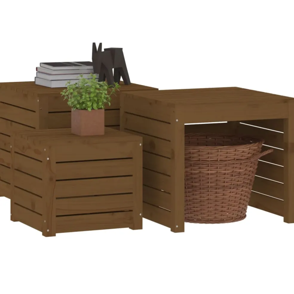 vidaXL 3-delige Tuinboxset massief grenenhout honingbruin