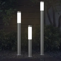 vidaXL 3-delige Tuinlampenset waterdicht roestvrij staal