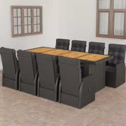 vidaXL 9-delige Tuinset met kussens poly rattan zwart