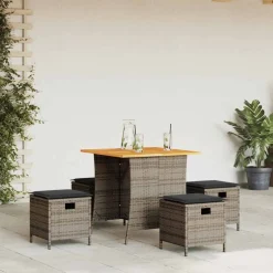 vidaXL 5-delige Tuinset met kussens poly rattan grijs