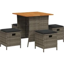 vidaXL 5-delige Tuinset met kussens poly rattan grijs