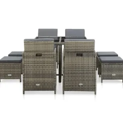 vidaXL 9-delige Tuinset met kussens poly rattan grijs