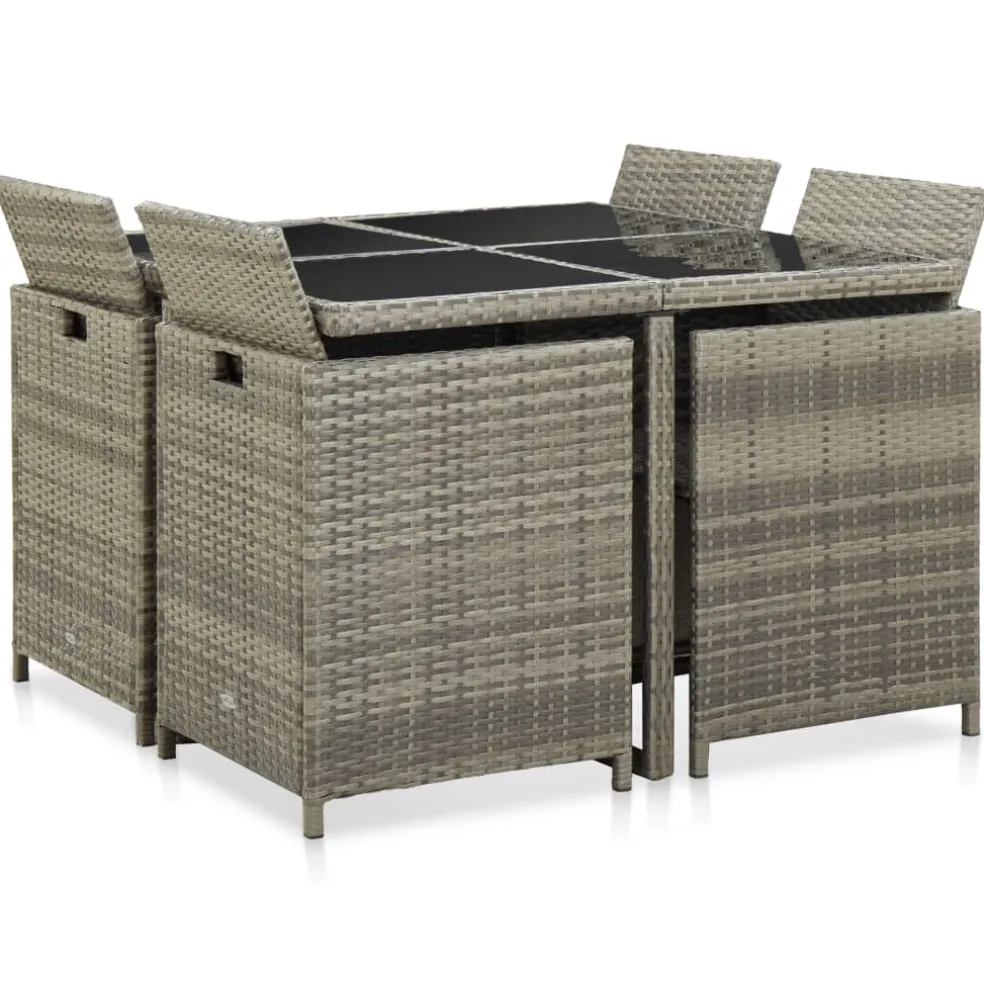 vidaXL 9-delige Tuinset met kussens poly rattan grijs
