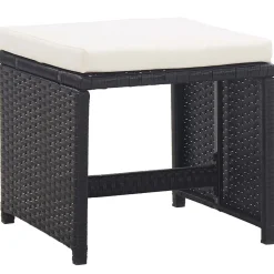 vidaXL 5-delige Tuinset met kussens poly rattan zwart