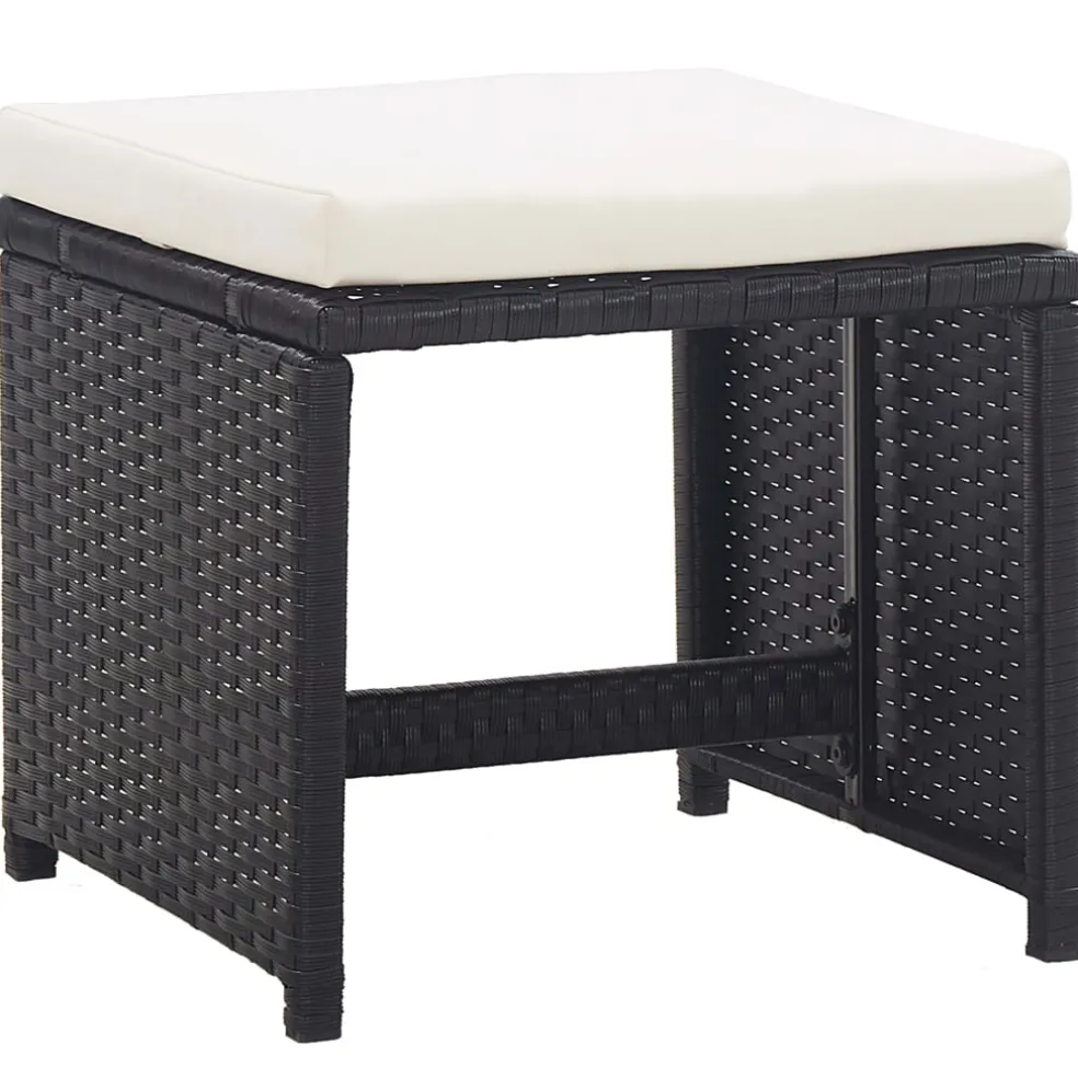 vidaXL 5-delige Tuinset met kussens poly rattan zwart